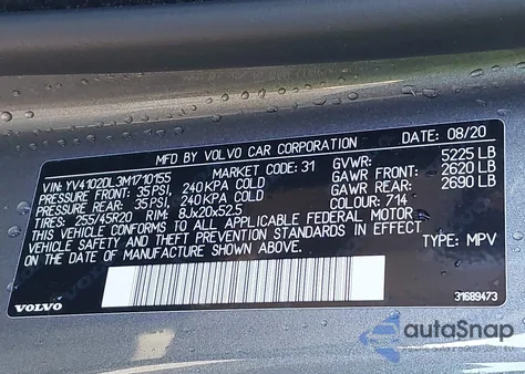 2021 Volvo Xc60 T5 Inscription z USA, uszkodzony, nr VIN YV4102DL3M1710155